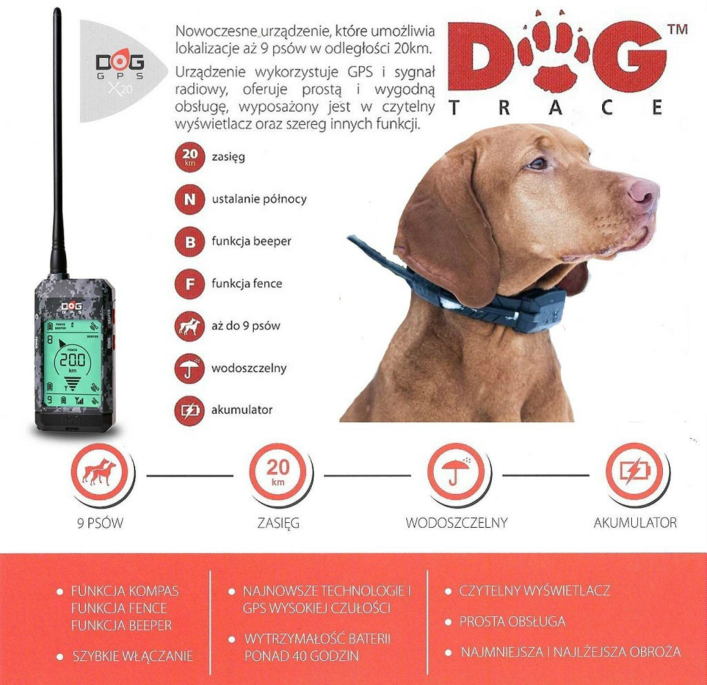 DOGTRACE GPS X20 zasięg 20 Km Dla psów Myśliwskich DOGTRACE GPS X20 zasięg 20 Km Dla psów Myśliwskich